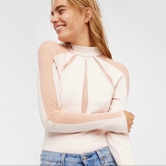 Free People Tops - FREE PEOPLE Monarch Mesh Mock Neck Long Sleeve Top